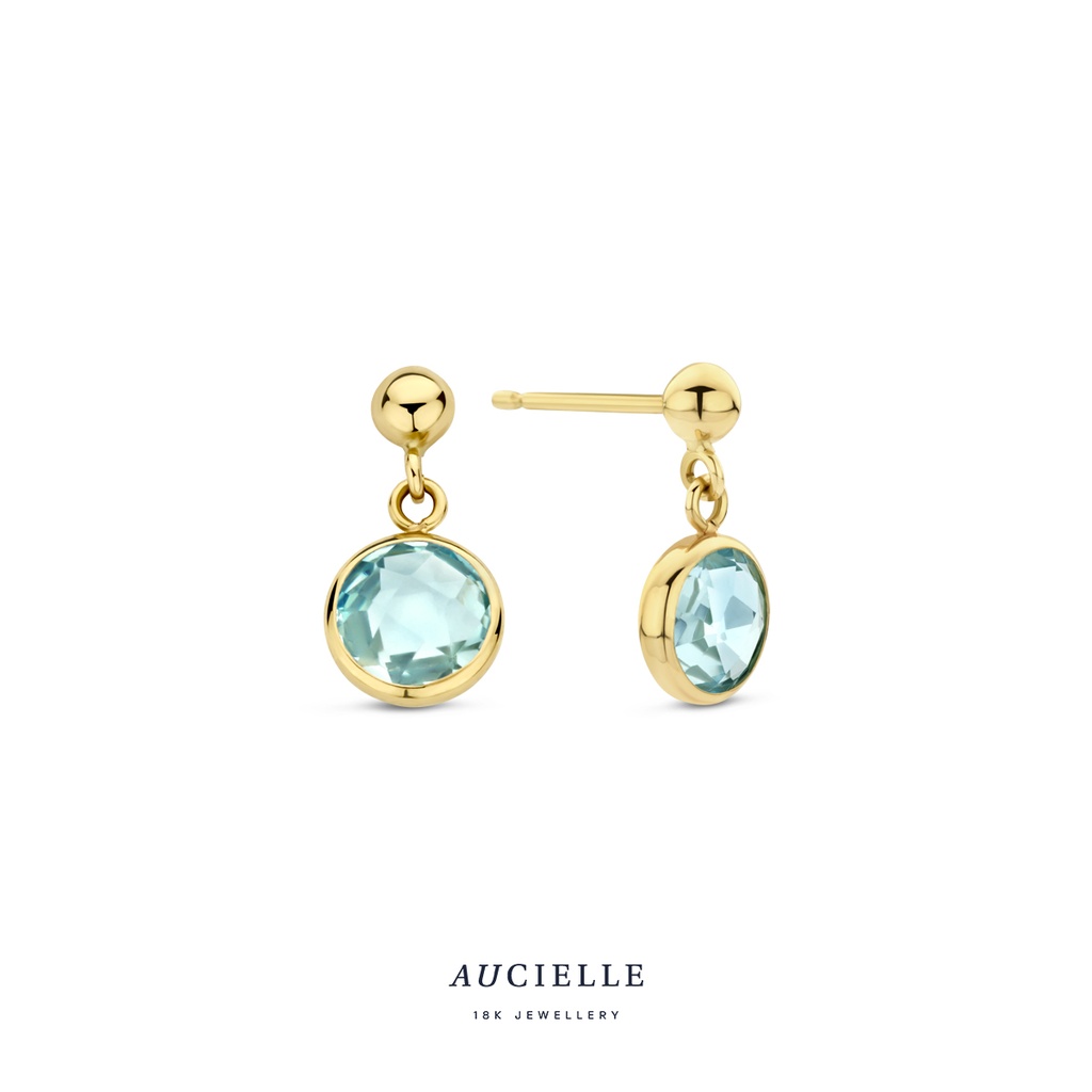 Boucles d'oreilles Or Jaune 18K topaze bleu & Oxyde de zirconium