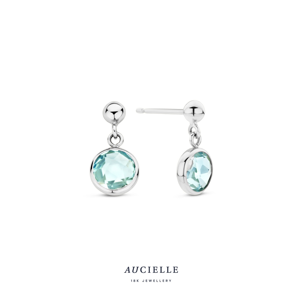 Boucles d'oreilles Or Blanc 18K topaze bleu & Oxyde de zirconium