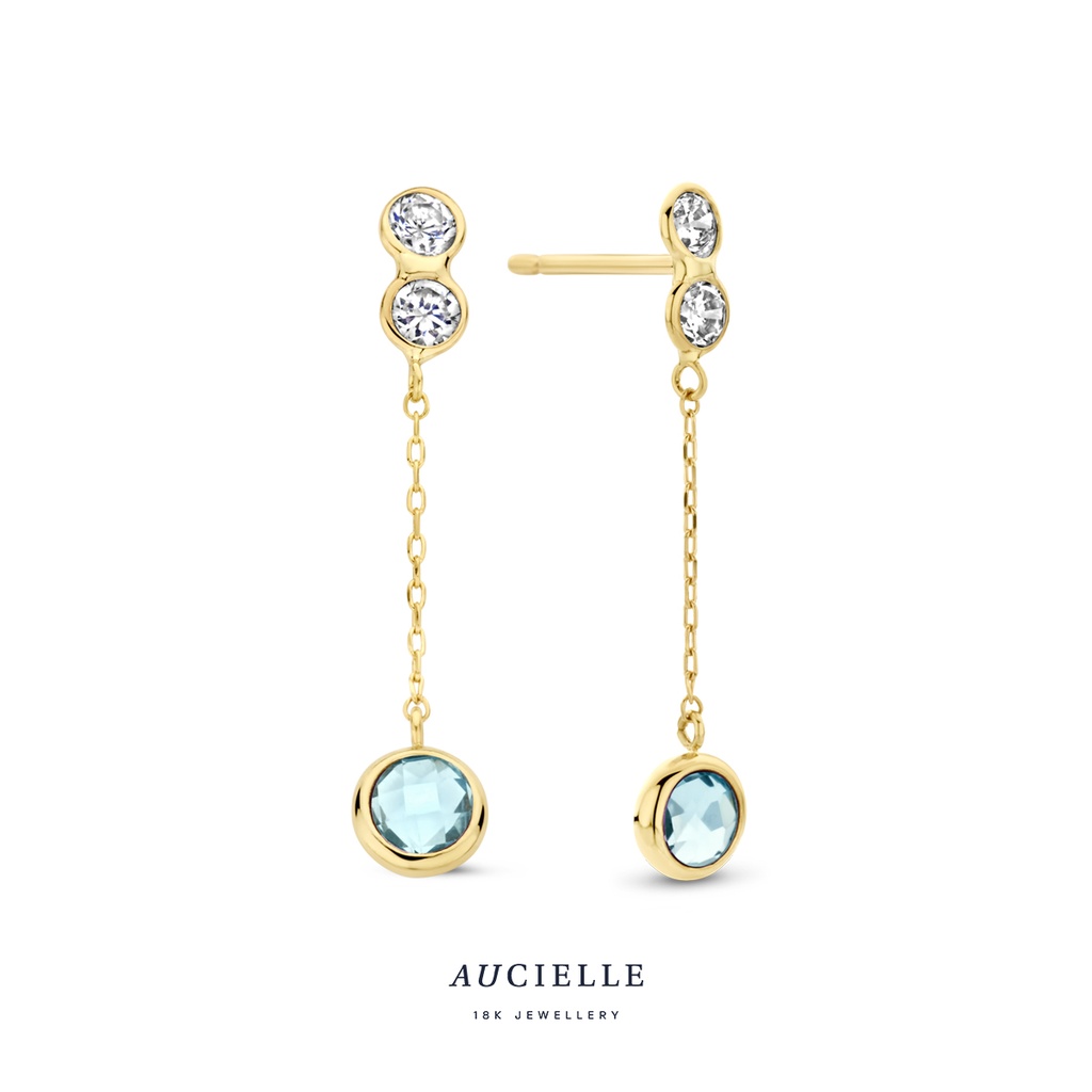 Boucles d'oreilles pendantes Or Jaune 18K topaze bleu & Oxyde de zirconium