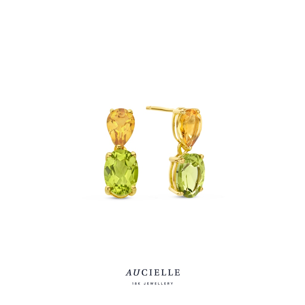 Boucles d'oreilles Or Jaune 18K citrine & péridot