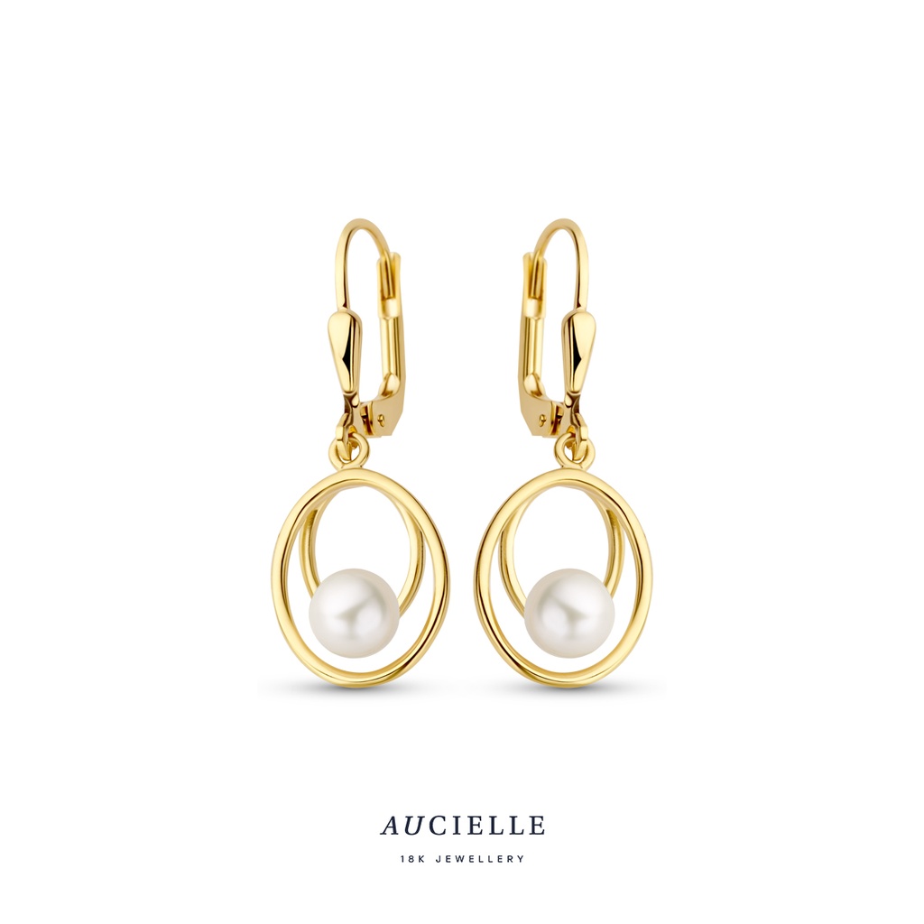 Boucles d'oreilles Or Jaune 18K pendantes perles