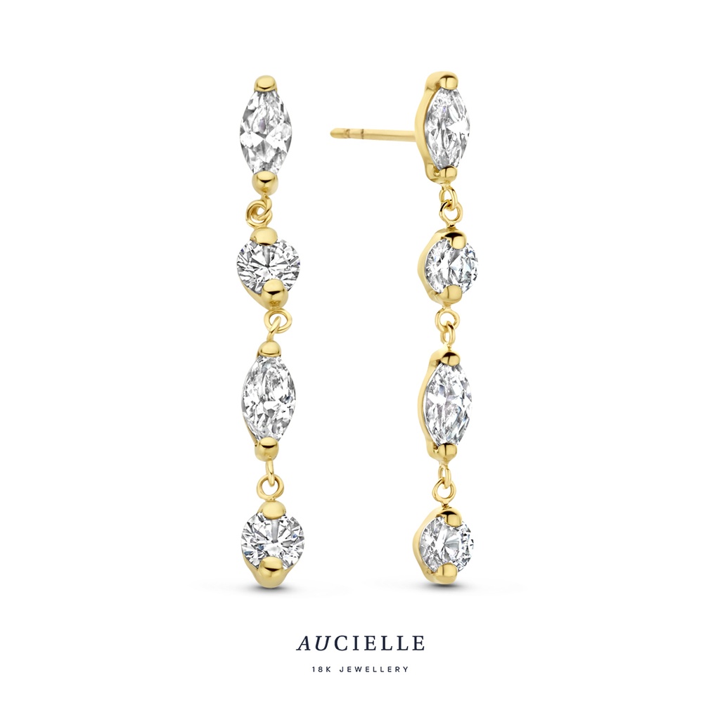 Boucles d'oreilles Or Jaune 18K pendantes Oxyde de zirconium