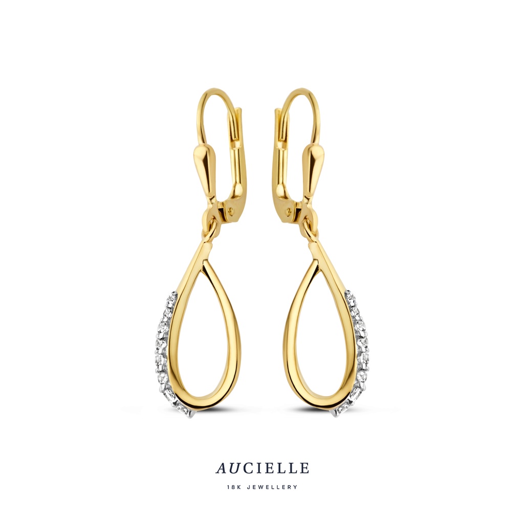 Boucles d'oreilles Or Jaune 18K pendantes Oxyde de zirconium