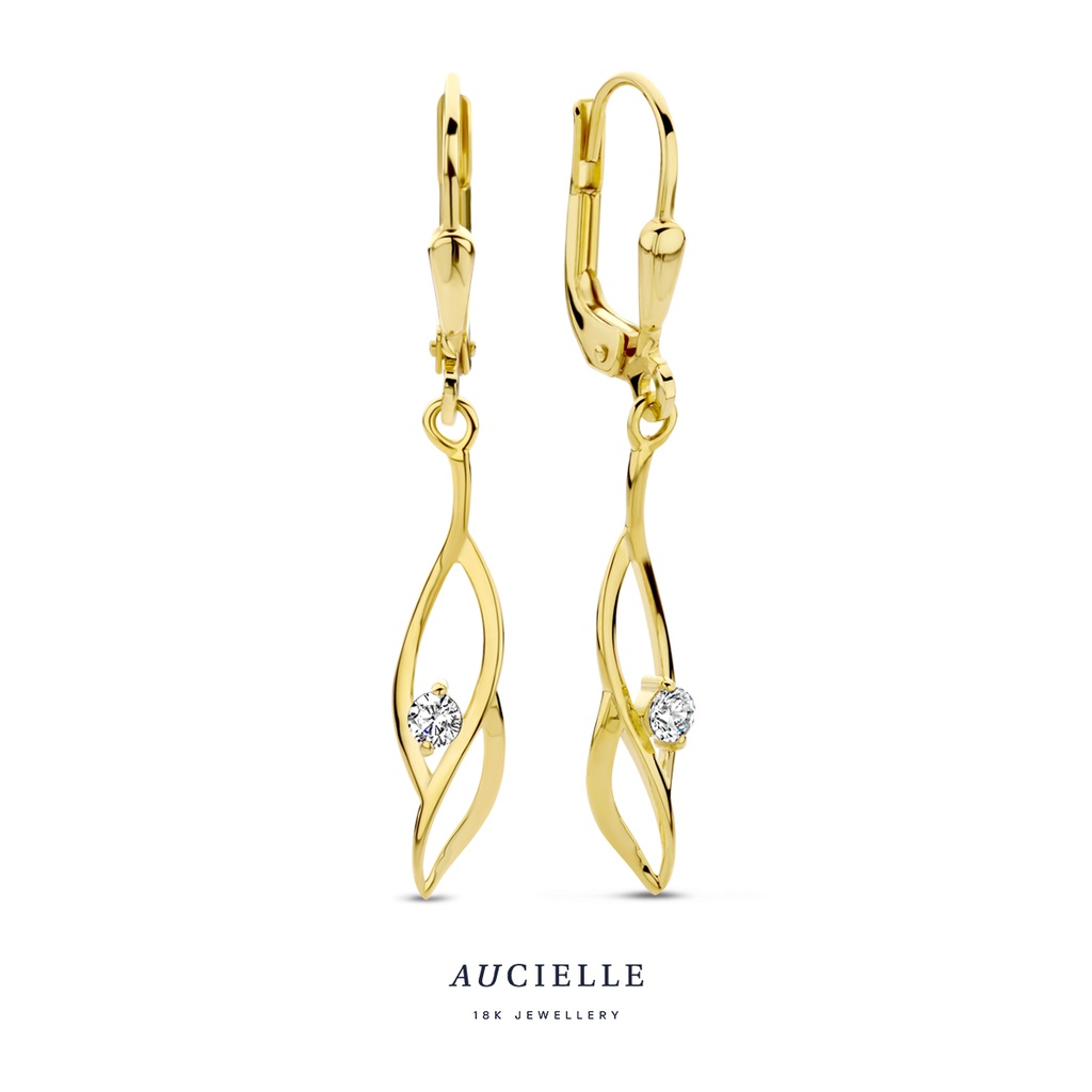 Boucles d'oreilles Or Jaune 18K pendantes Oxyde de zirconium