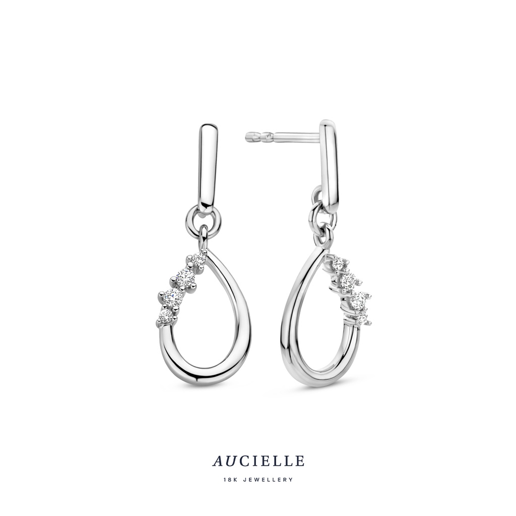 Boucles d'oreilles pendatifs Or Blanc 18K Oxyde de zirconium