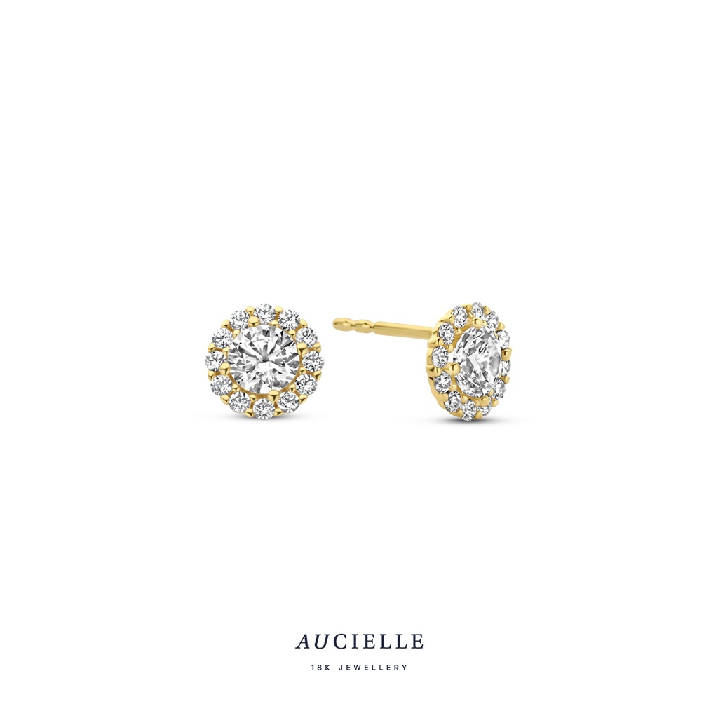 Boucles d'oreilles ronde entourage Or Jaune 18K Oxyde de zirconium