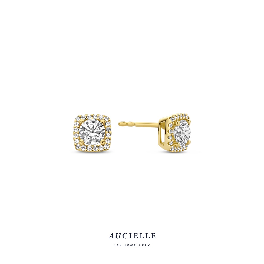 Boucles d'oreilles carré entourage Or Jaune 18K Oxyde de zirconium