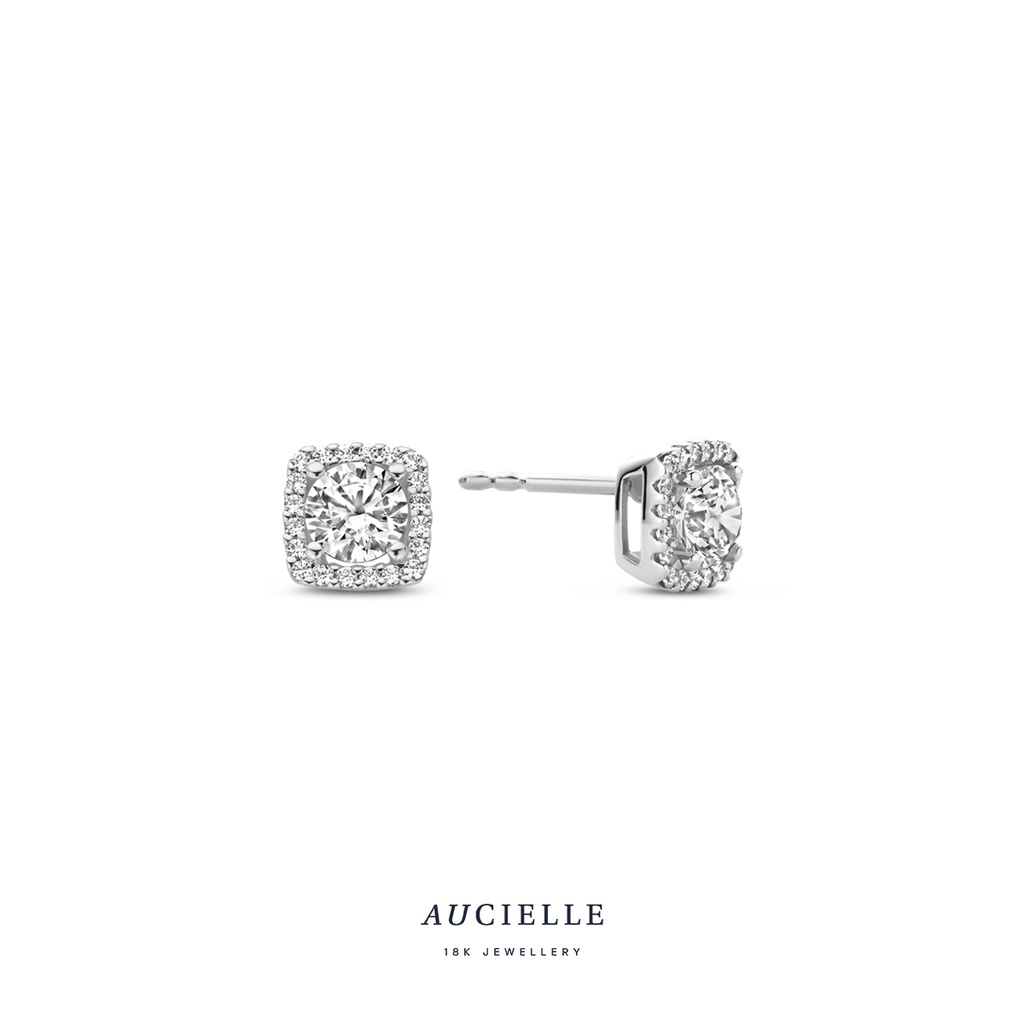 Boucles d'oreilles carré entourage Or Blanc 18K Oxyde de zirconium