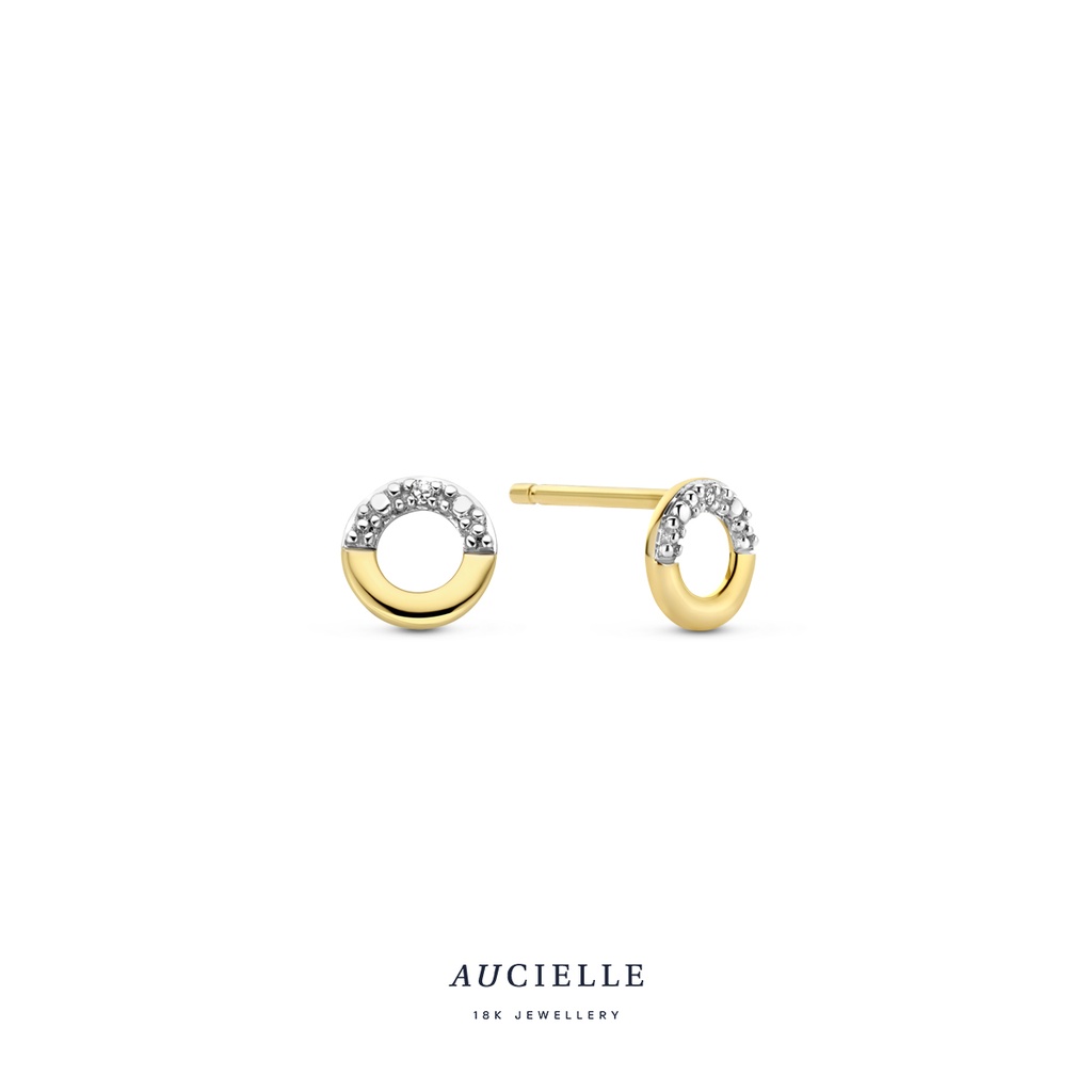 Boucles d'oreilles ronde Or Jaune 18K & diamant 0.01ct