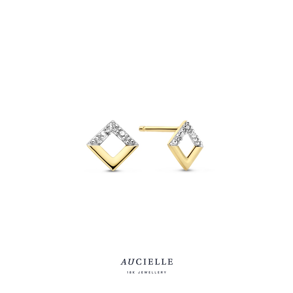 Boucles d'oreilles carré Or Jaune 18K & diamant 0.01ct