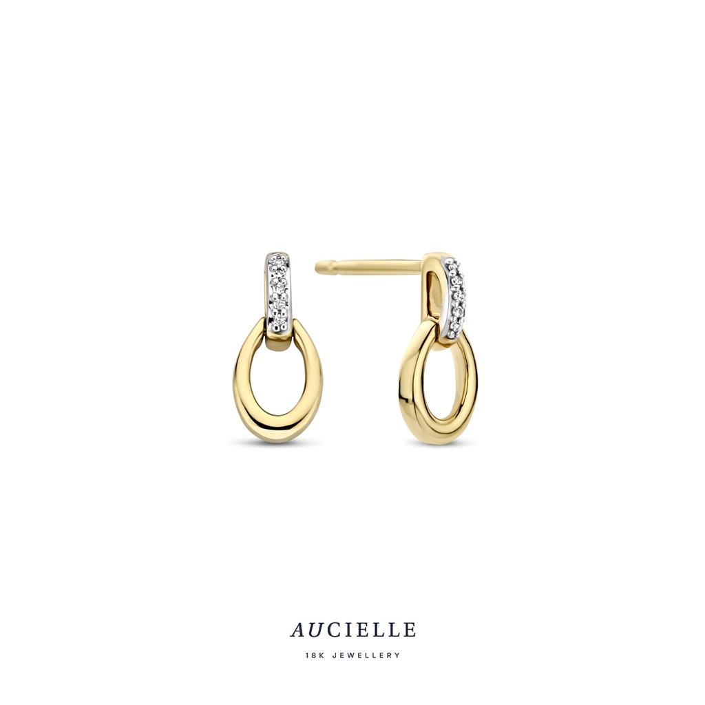 Boucles d'oreilles pendantifs ovale Or Jaune 18K & diamant 0.01ct