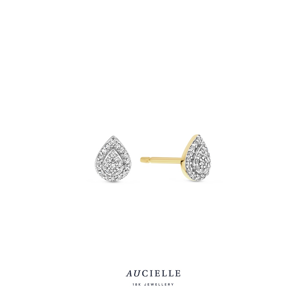 Boucles d'oreilles poire pavé Or Jaune 18K et diamants de 0.090ct