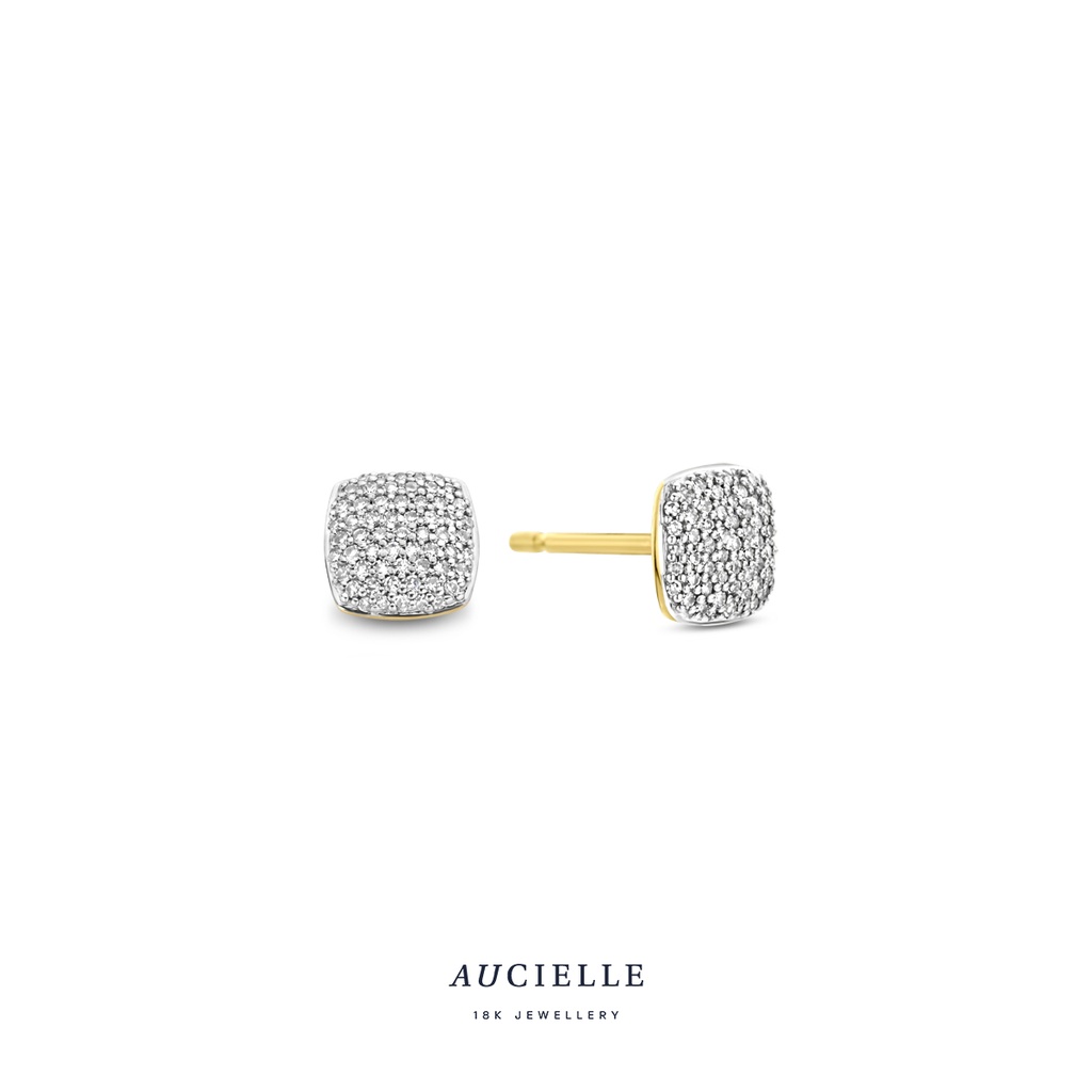 Boucles d'oreilles carré pavé Or Jaune 18K et diamants de 0.15ct