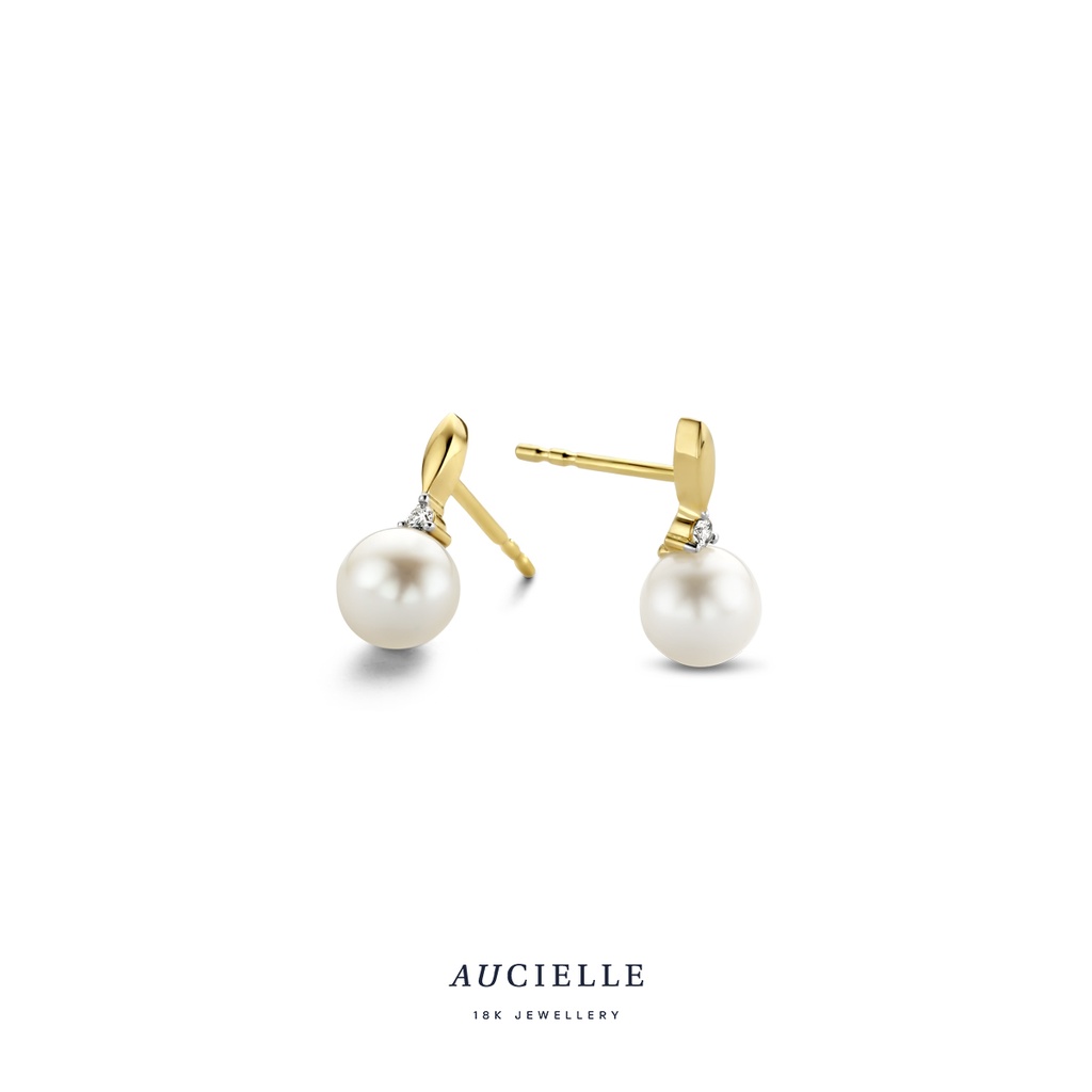 Boucles d'oreilles Or Jaune 18K avec diamants de 0.040ct et perles