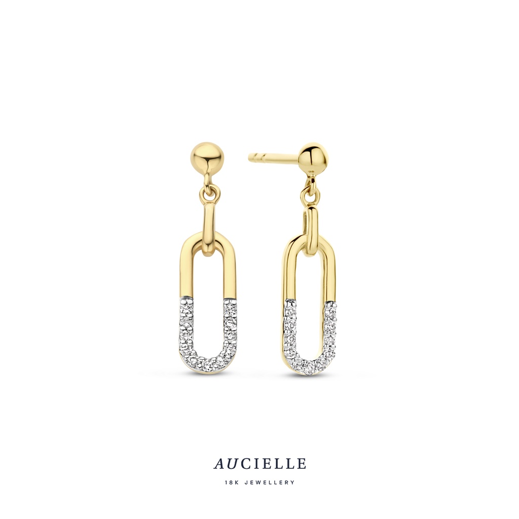 Boucles d'oreilles Pendantes pavé trombone Or Jaune 18K et diamants de 0.11ct