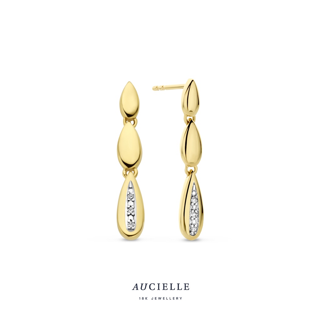 Boucles d'oreilles pendantes Or Jaune 18K  et diamants de 0.020ct