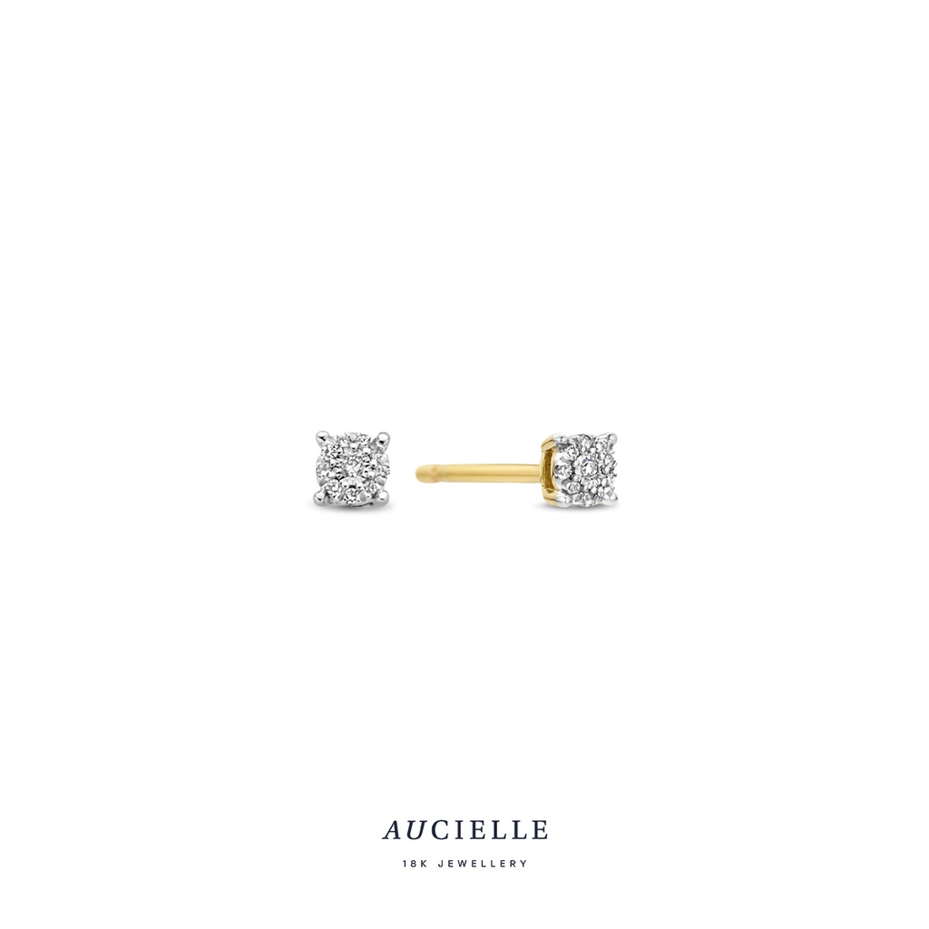 Boucles d'oreilles ronde pavé Or Jaune 18K et diamants de 0.03ct