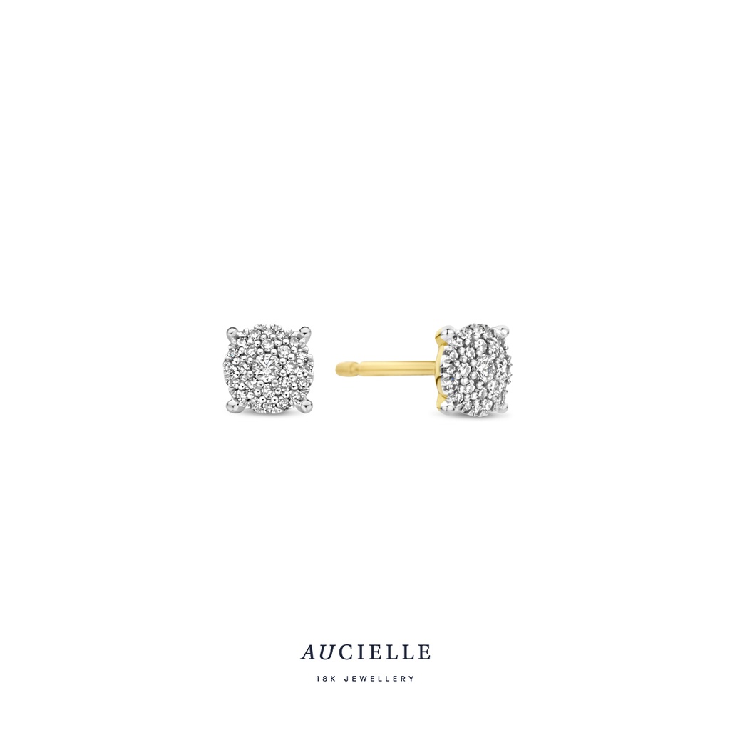 Boucles d'oreilles ronde pavé Or Jaune 18K et diamants de 0.125ct