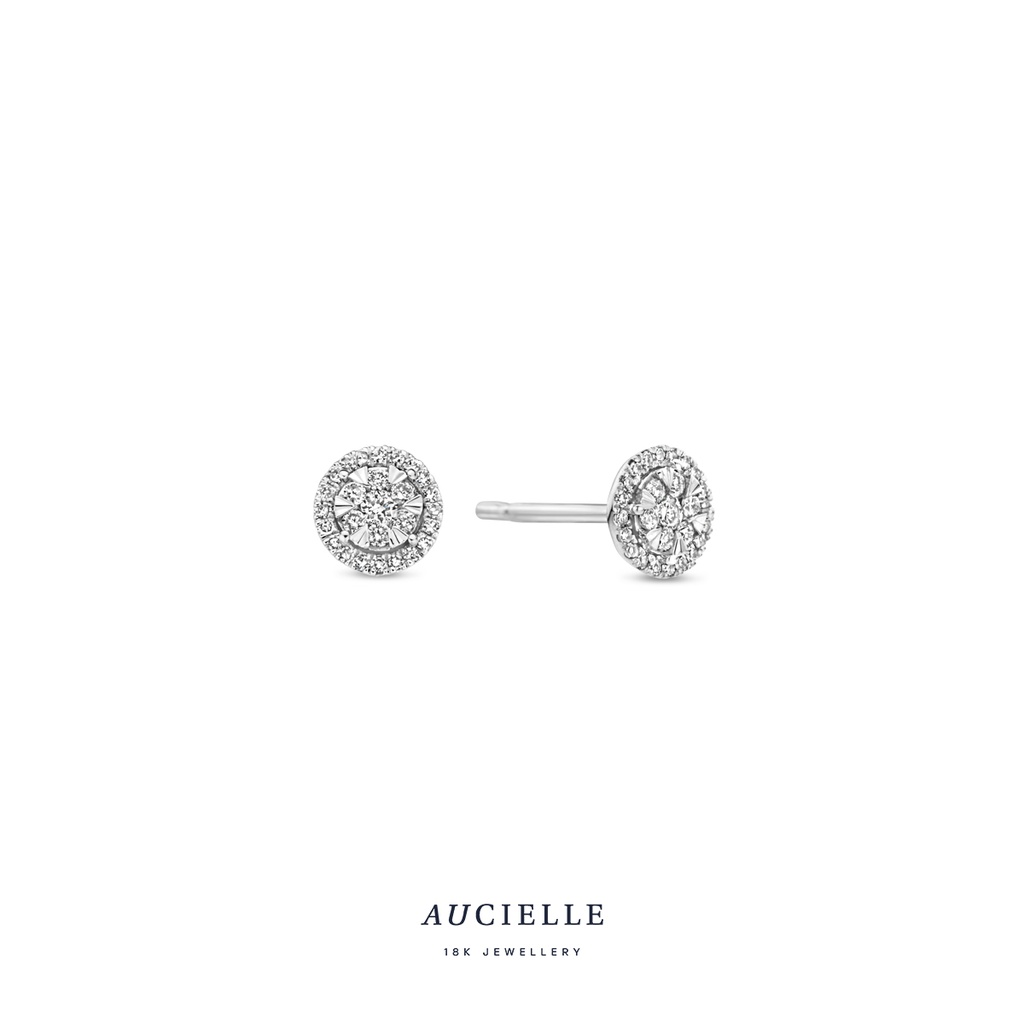 Boucles d'oreilles ronde Or Blanc 18K et diamants de 0.135ct