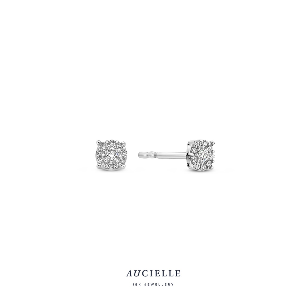 Boucles d'oreilles pavé ronde Or Blanc 18K et diamants de 0.08ct