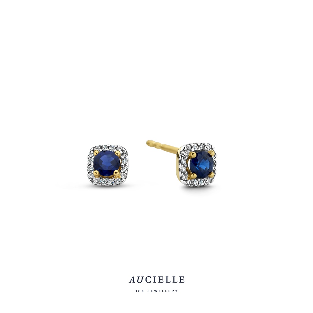 Boucles d'oreilles Or Jaune 18K et diamants de 0.10ct et saphir