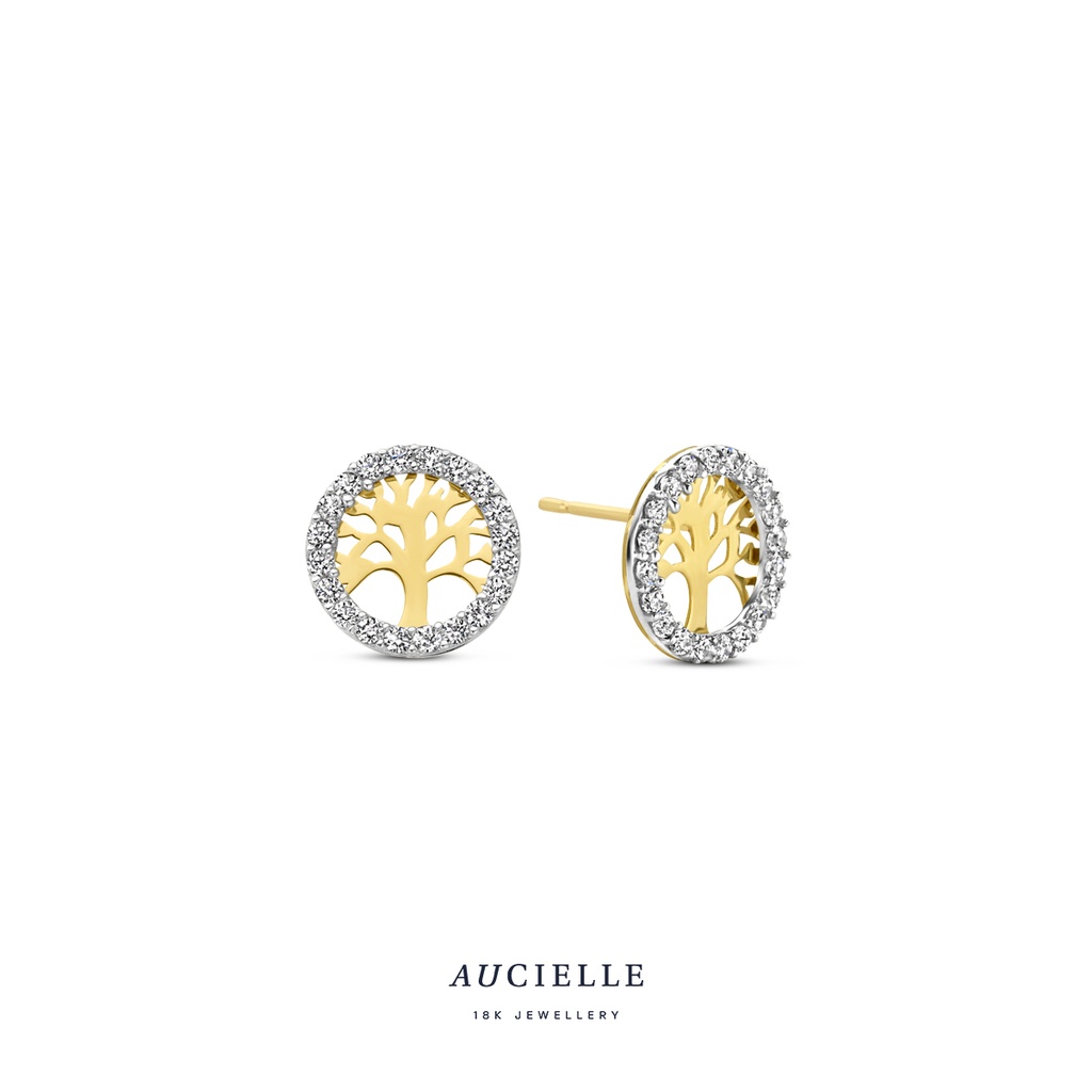 Boucles d'oreilles arbre de vie Or Jaune 18K Oxyde de zirconium