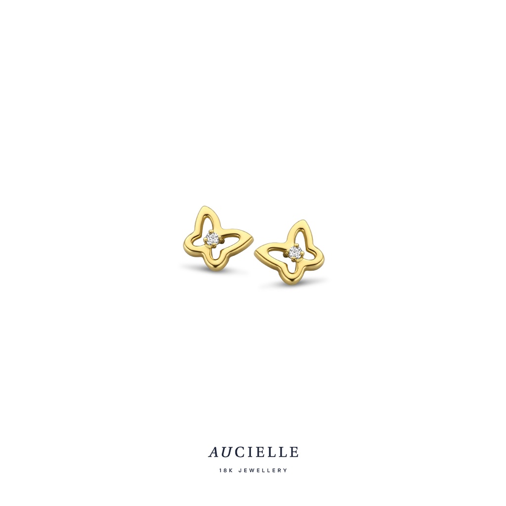 Boucles d'oreilles Or Jaune 18K papillon Oxyde de zirconium