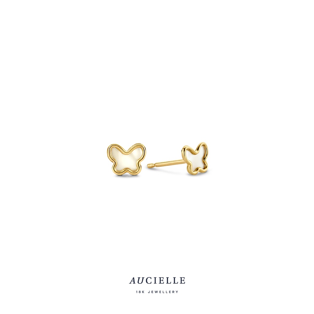 Boucles d'oreilles Or Jaune 18K papillon nacré