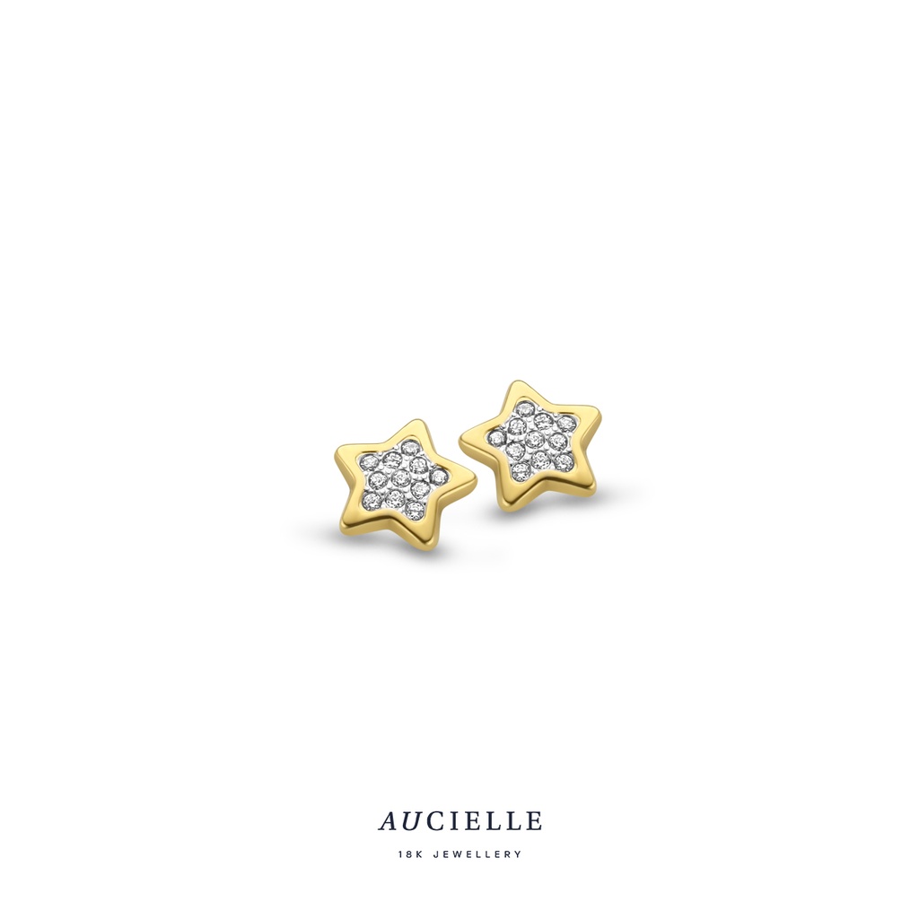 Boucles d'oreilles Or Jaune 18K étoile Oxyde de zirconium