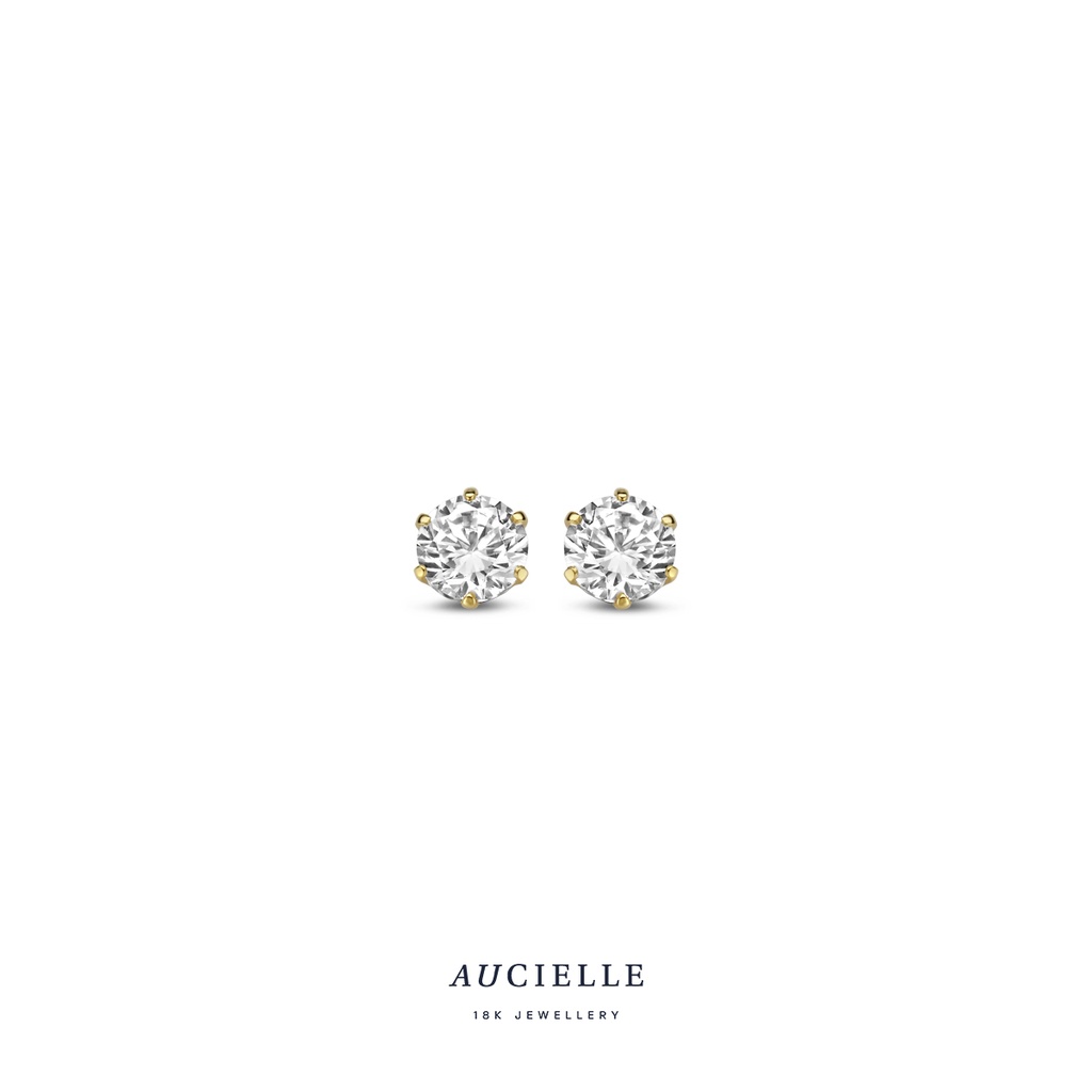 Boucles d'oreilles Or Jaune 18K  Oxyde de zirconium 6 griffes 3,5mm