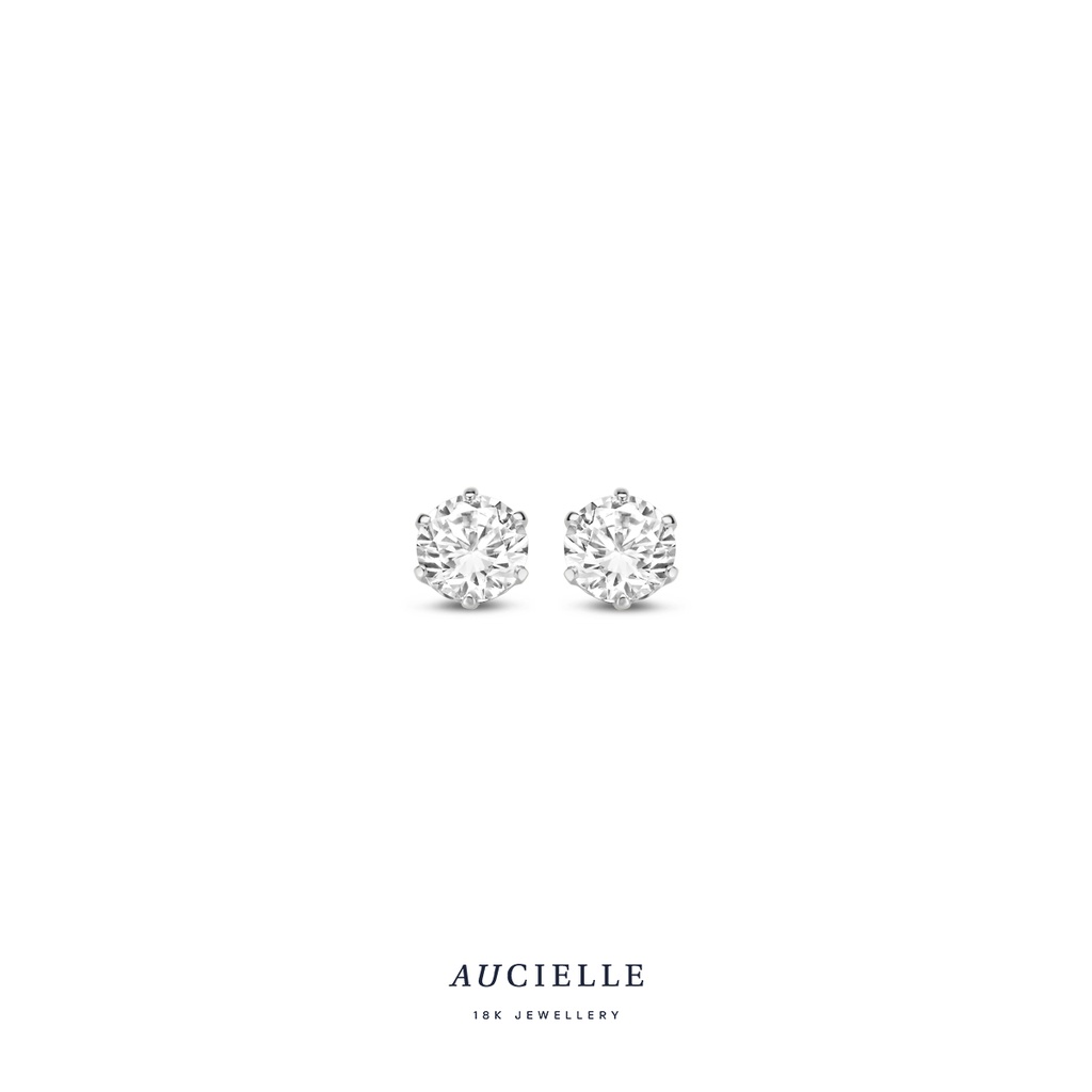 Boucles d'oreilles Or Blanc 18K Oxyde de zirconium 6 griffes 3,5mm