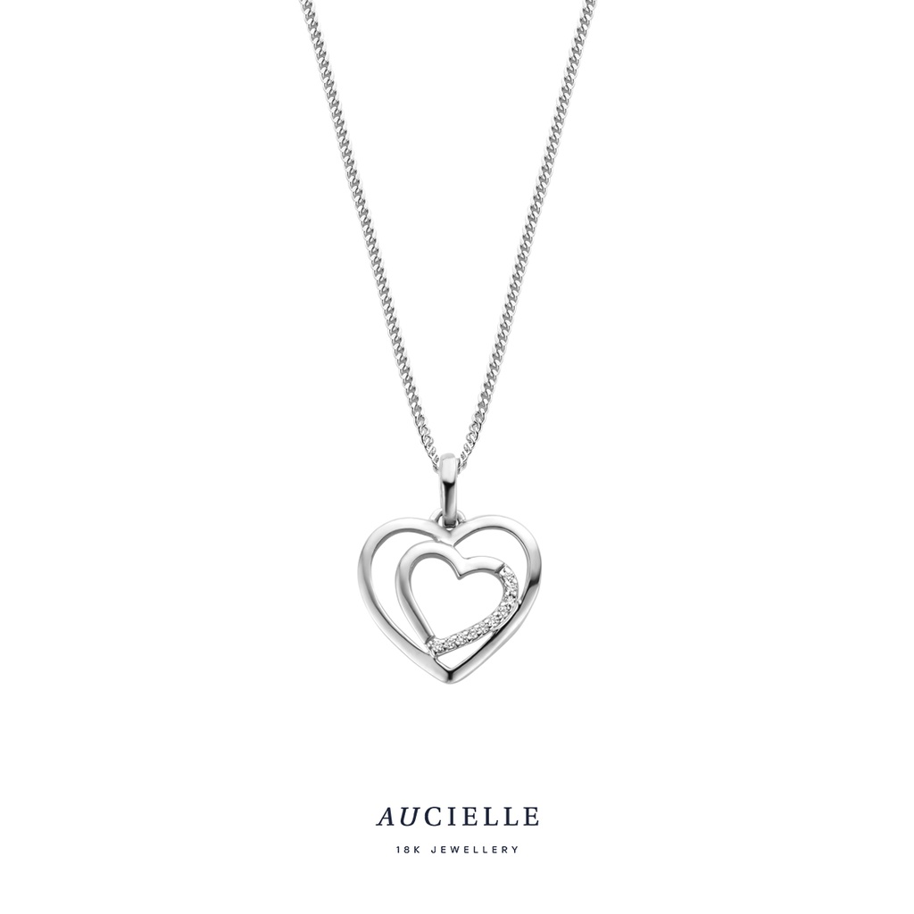 Pendentif coeur en Or Blanc 18K et Oxyde de zirconium