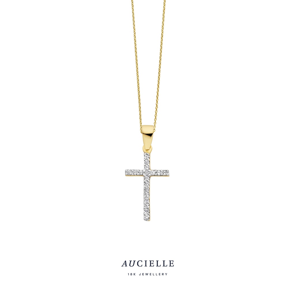 Pendentif Or Jaune 18K croix Oxyde de zirconium