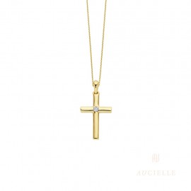 Pendentif croix Or Jaune 18K et diamant de 0.01ct