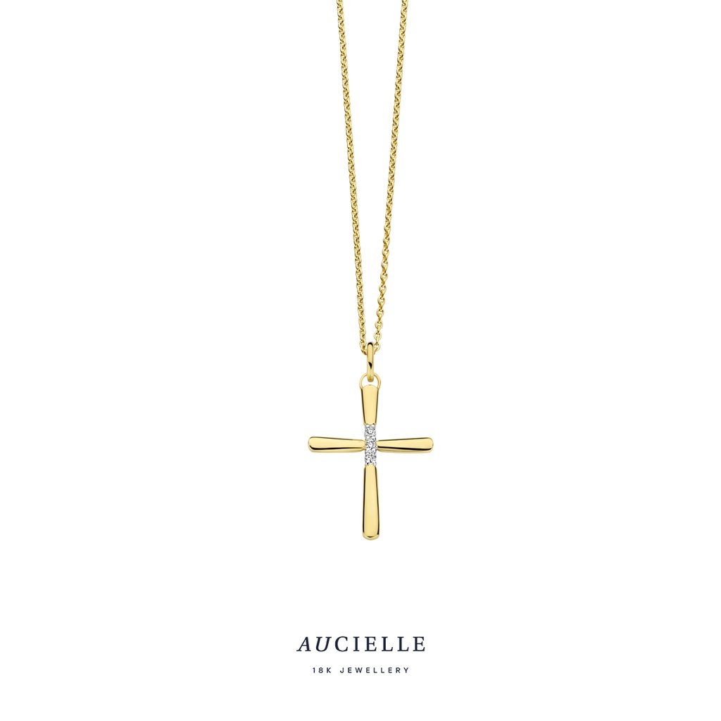 Pendentif Or Jaune 18K croix et diamant de 0.015ct