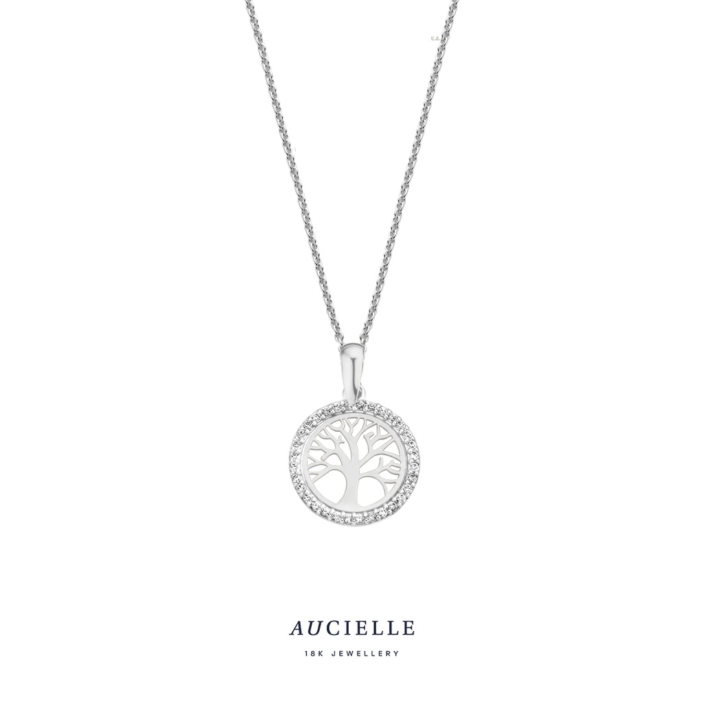 Pendentif Or Blanc 18K arbre de vie Oxyde de zirconium