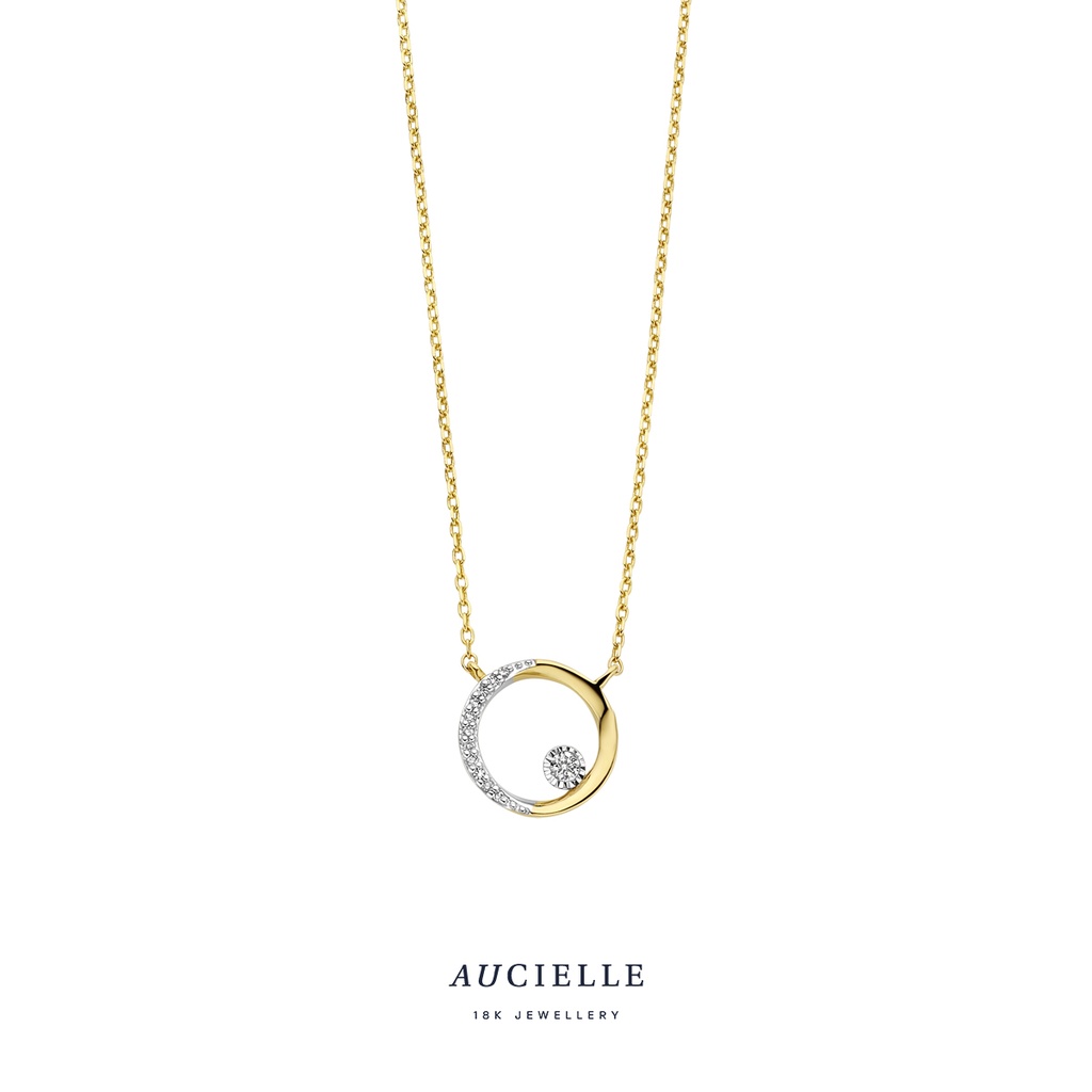 Collier Or Jaune 18K Cercle et diamants de 0.040ct 45cm