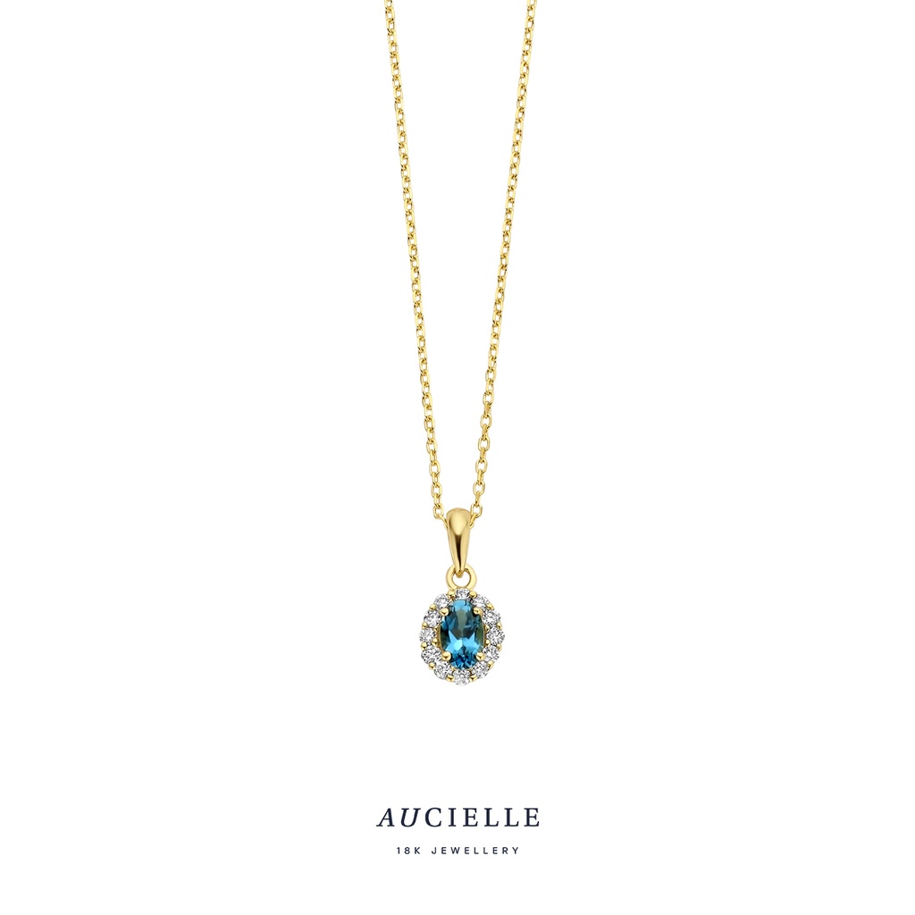 Collier entourage Or Jaune 18K et diamants de 0.05ct et 0.35ct Tanzanite 45cm