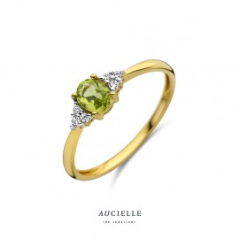 Bague Or Jaune 18K Péridot vert et Oxyde de zirconium (52-56) [AR0003C]