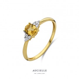 Bague Or Jaune 18K, Citrine jaune et Oxyde de zirconium (52-56) [AR0006C]