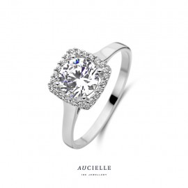 Bague entourage carré Or Blanc 18K Oxyde de zirconium (48-56) [AR0027W]