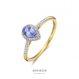 Bague poire entourage Tanzanite Or Jaune 18K et diamants de 0.09ct (52-56) [AR0040D]