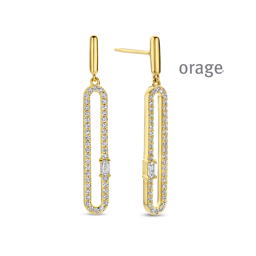 Boucles d'oreilles pendantes plaqué or jaune Oxyde de zirconium (BA004)