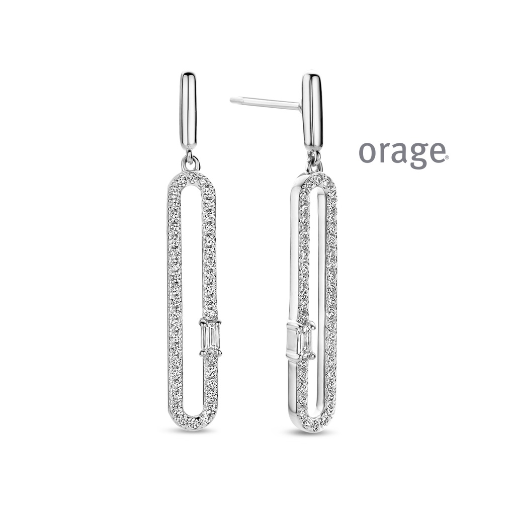 Boucles d'oreilles pendantes Argent rhodié 925/1000 Oxyde de zirconium (BA005)