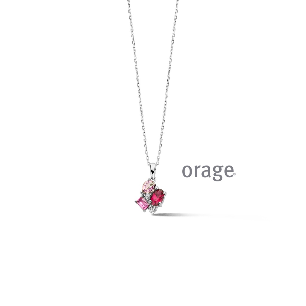 Collier Argent rhodié 925/1000 Oxyde de zirconium rose (BA037)