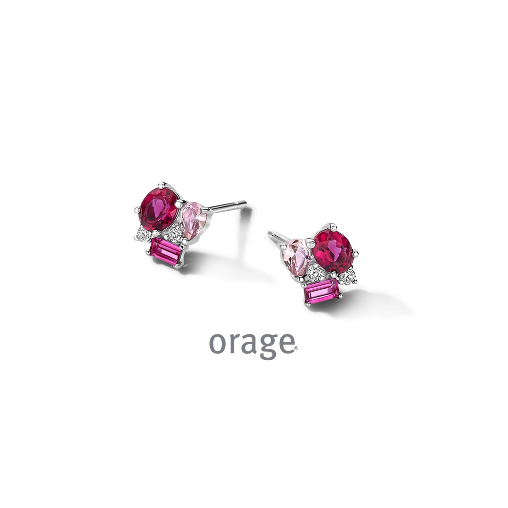 Boucles d'oreilles Argent rhodié 925/1000 Oxyde de zirconium rose (BA039)