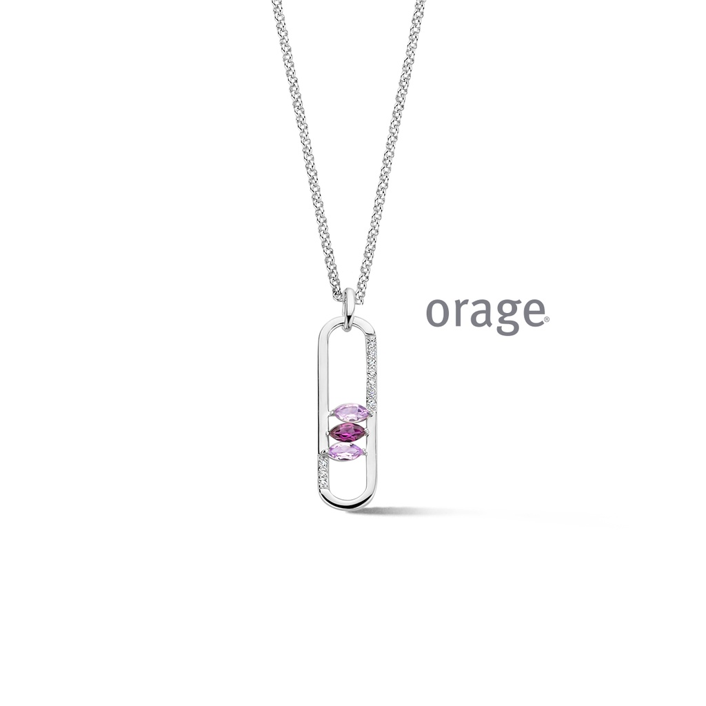 Collier Argent rhodié 925/1000 Oxyde de zirconium rose (BA046)