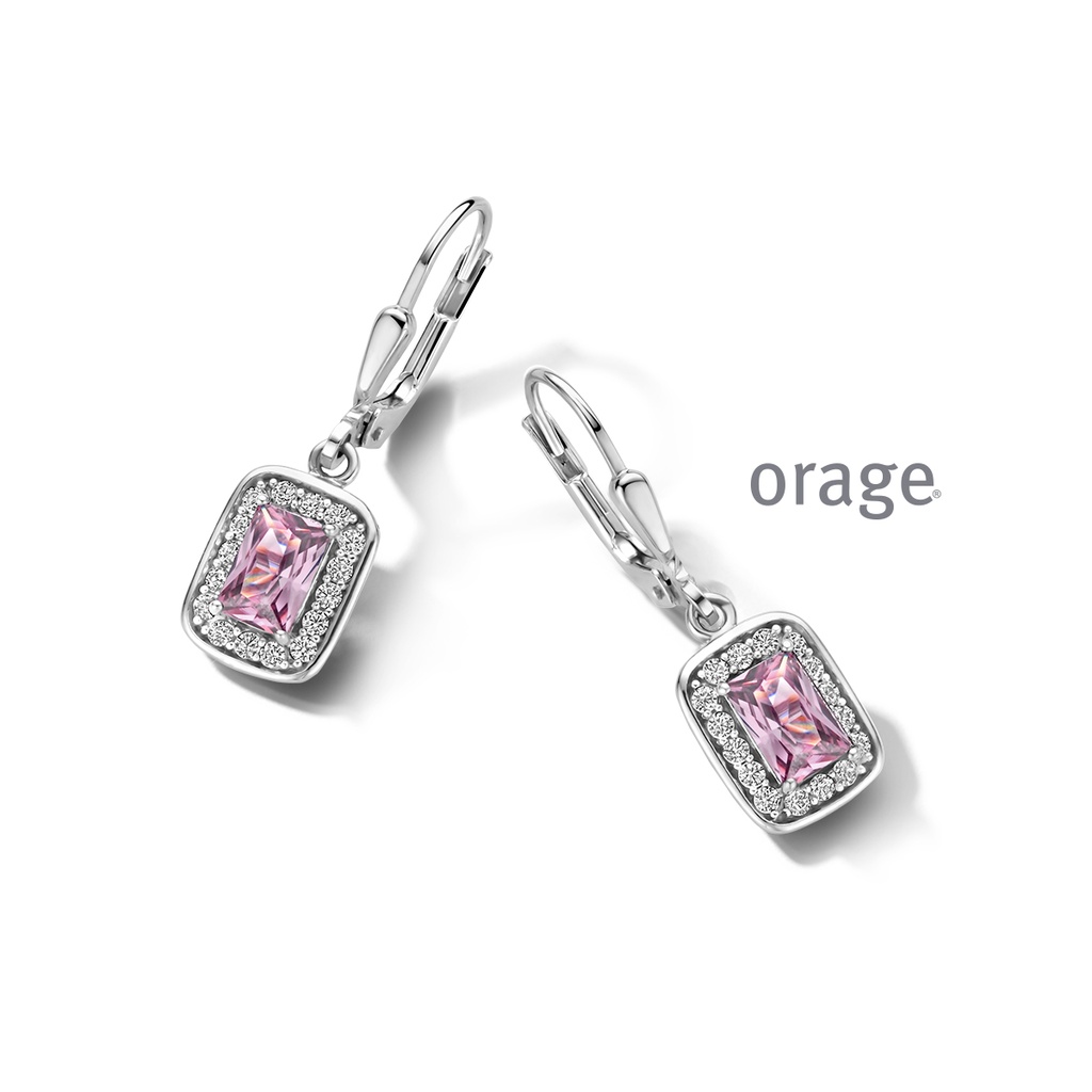 Boucles d'oreilles Argent rhodié 925/1000 Oxyde de zirconium mauve et blanches (BA051)