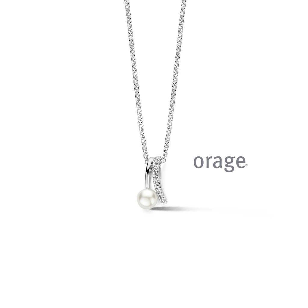 Collier en Argent rhodié 925/1000 et pendentif Perles d'eau douce & Oxyde de zirconium (BA054)