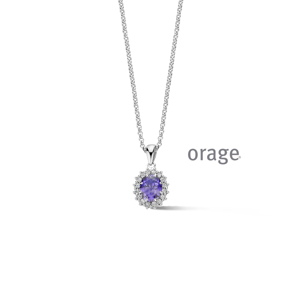 Collier entourage en Argent rhodié 925/1000 & Oxyde de zirconium mauve 42cm (BA066)